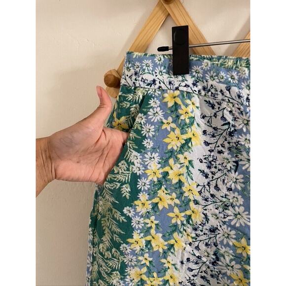 Loft Pants Women's Medium Linen Wide Leg Crop Floral Green Blue Allure Azul - Picture 7 of 10